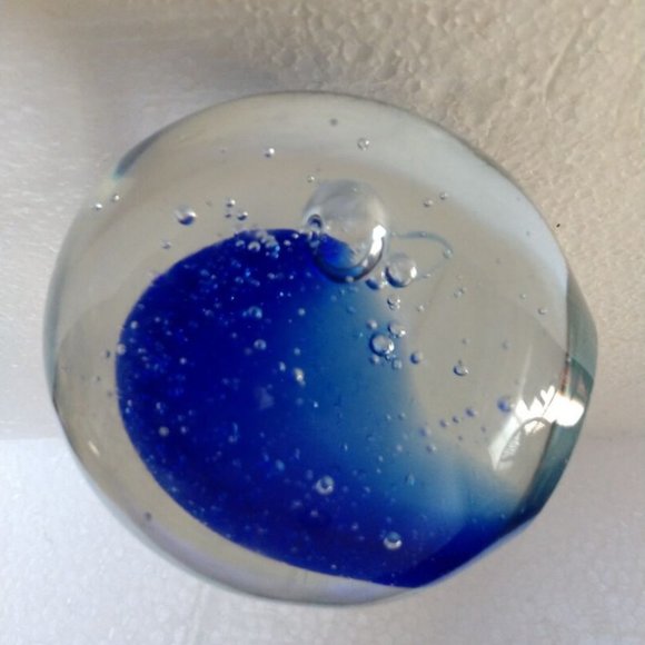 Vintage Large 2lb Blue Internal Bubble Vecchia Murano Art Glass Paperweight - Picture 7 of 7